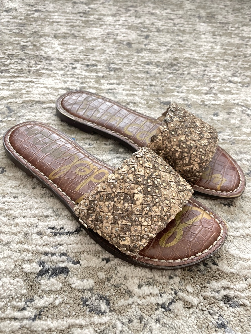 Sam Edelman Geraldine Woven Slide Sandals Size 8 Taupe - Picture 3 of 5